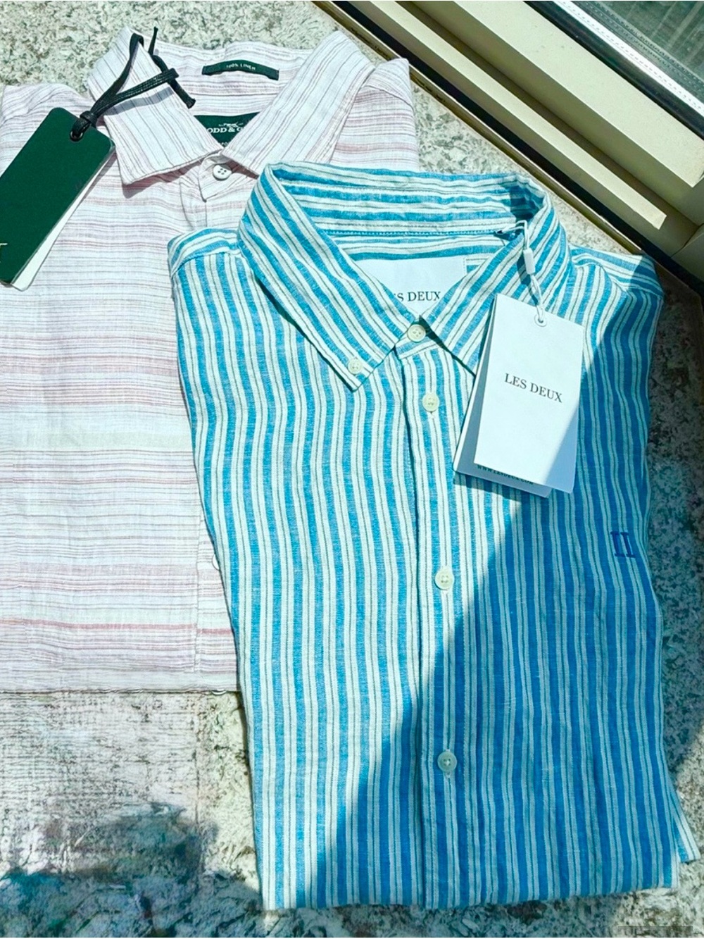 NWT Lot of 2 Men’s Blue Pink Button-Up Shirts ~ Les Deux/Rodd & Gunn ~ Linen ~ L
